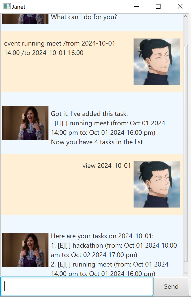 Screenshot of the GUI of Janet